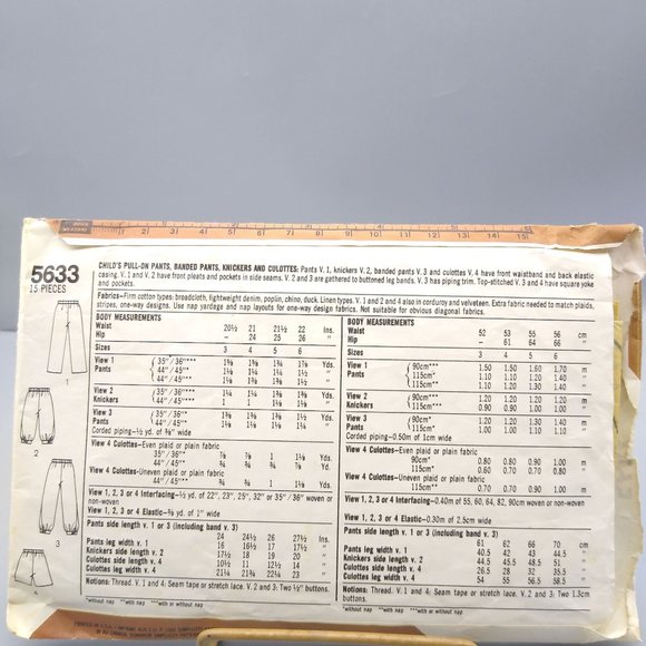 Vintage Sewing PATTERN Simplicity 5633, Childs 1982 Pull On Pants Banded Pants - Picture 2 of 2